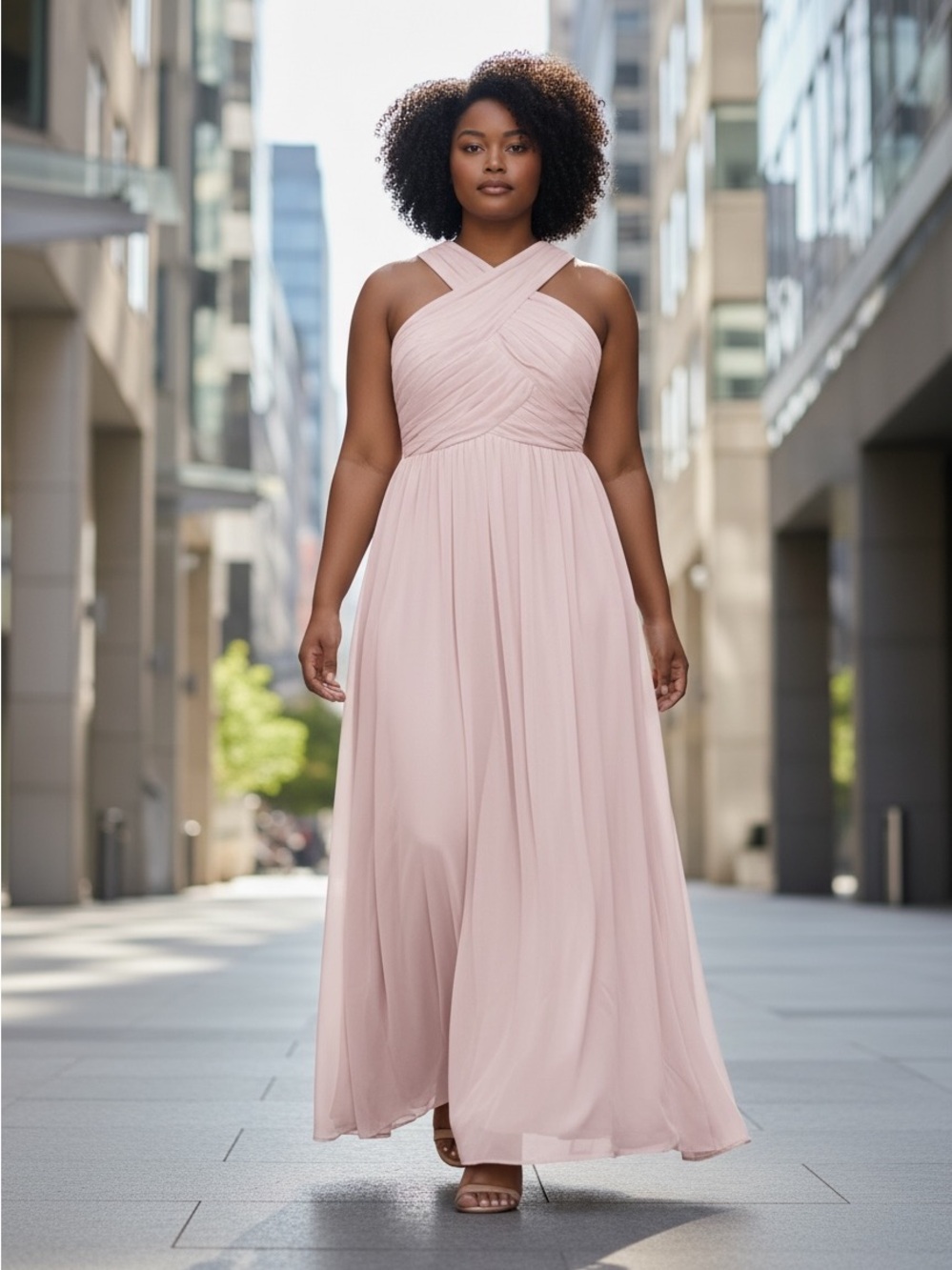 Bill Levkoff Chiffon Formal Gown Criss Cross Bust Dusty Rose Size 20
